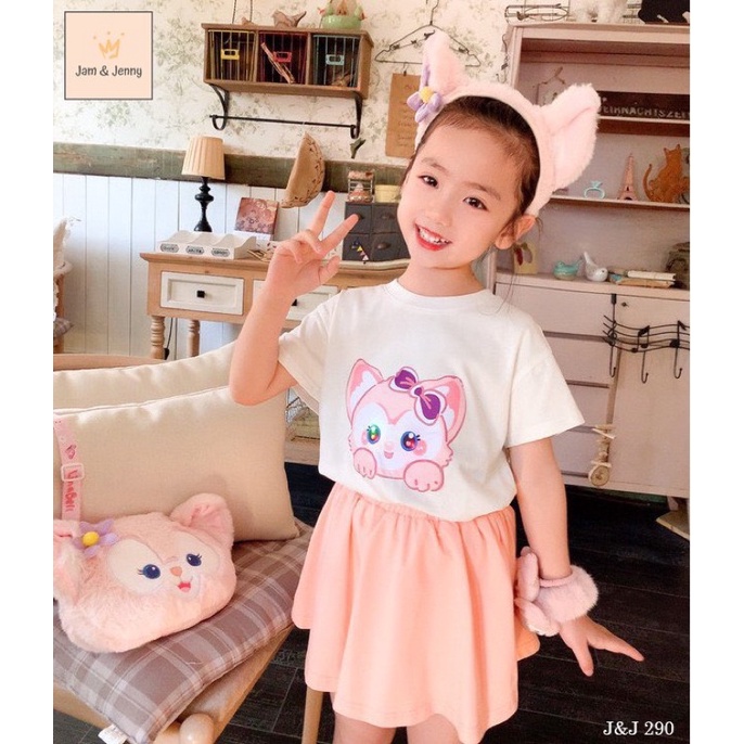 Set Jam&Jenny xuất Hàn bé gái hoạ tiết mèo con đáng yêu