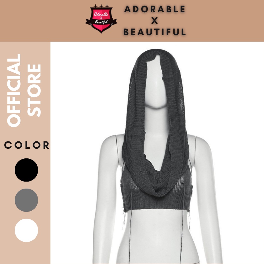 Áo Khoác Dệt Kim Mũ Trùm Đầu Phong Cách Ả Rập, Áo Croptop Len 3 Màu Mềm Mại Sát Nách [AdorablexBeautiful]