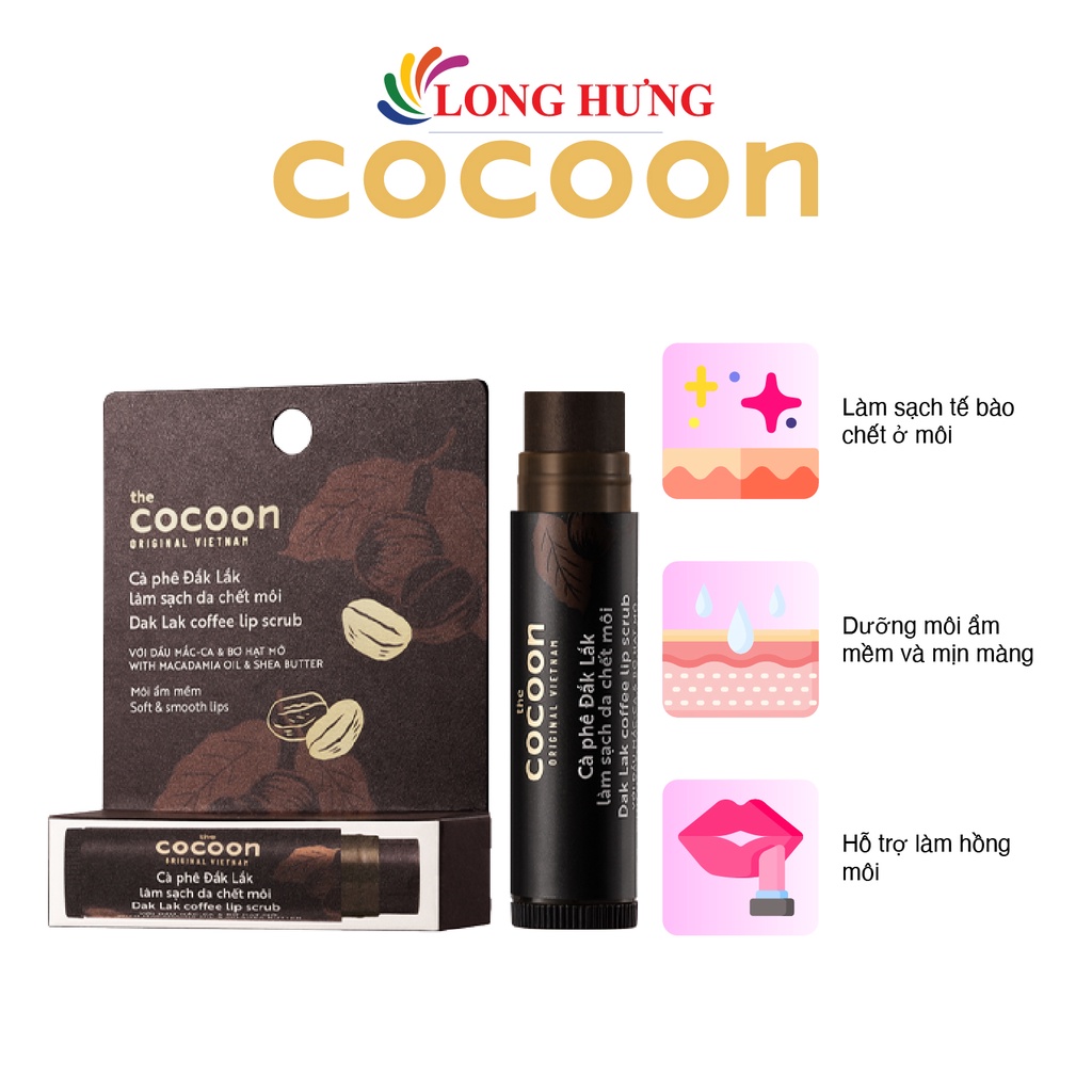 Son tẩy tế bào chết môi Cocoon cà phê Đắk Lắk làm sạch da chết môi (5g)