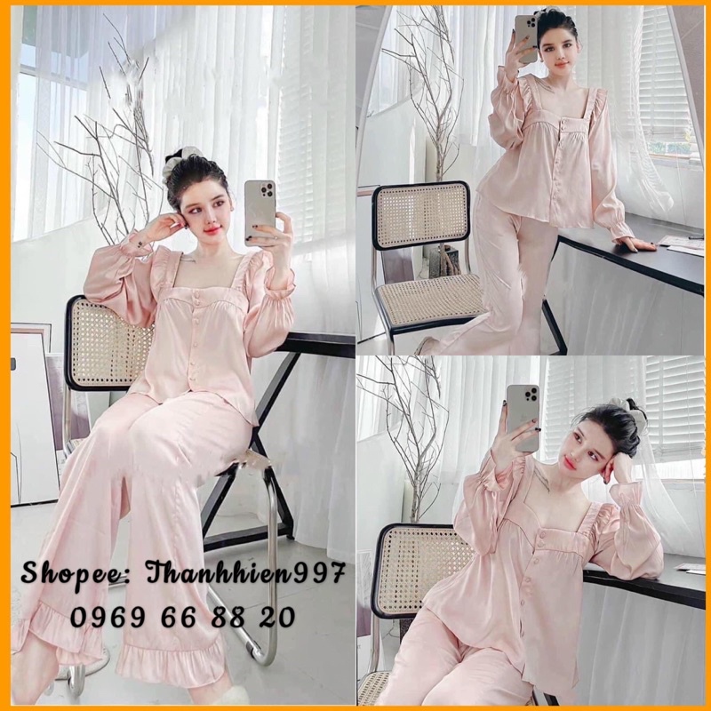 Pijama lụa cổ vuông tiểu thư hãng studio 5