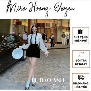 Set sơ mi bèo mix chân váy nhung đen l1 ảnh thật