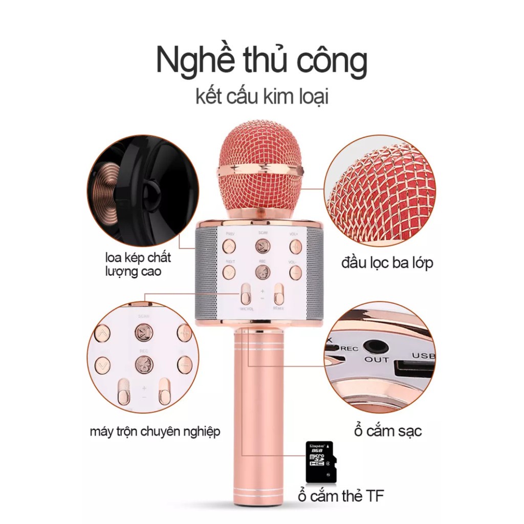 Mic Hát Karaoke Cầm Tay Không Dây - Micro Karaoke Bluetooth Bảo Hành 12 Tháng