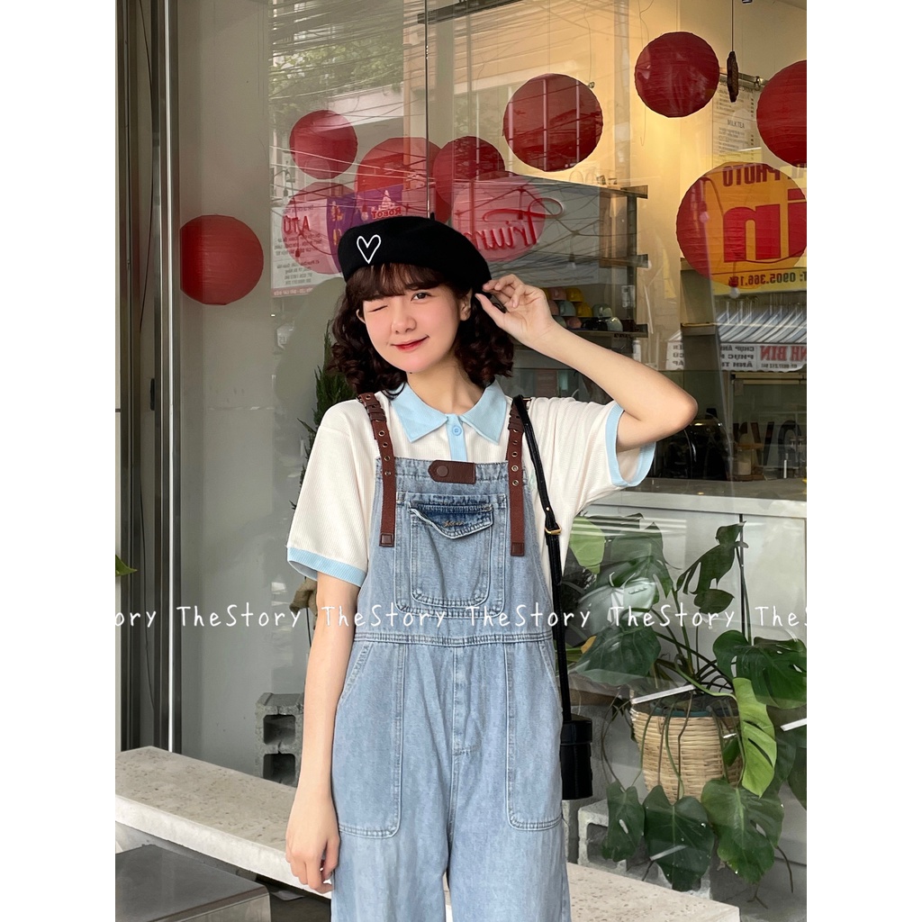 Quần yếm jean quai khác màu  Q881