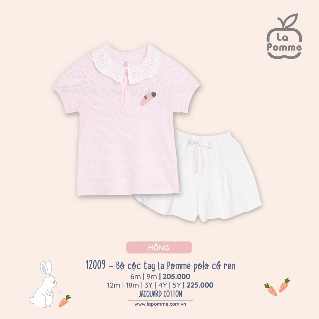 Bộ cộc tay La Pomme cotton cao cấp mềm mịn thoáng mát thấm hút tốt polo cổ ren mới thời trang cho bé gái 12009