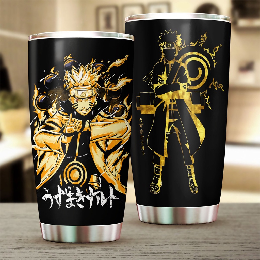 Cốc giữ nhiệt in hình Naruto theo yêu cầu dung tích 600ml chất liệu INOX cao cấp Tặng kèm ống hút Inox
