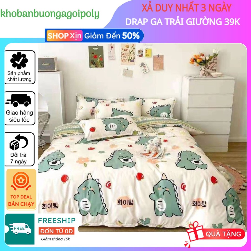 Drap Ga Trải Giường 1m4/1m5/1m6 Bo Chun Cotton Poly,có chọn mẫu(khủng long trắng)