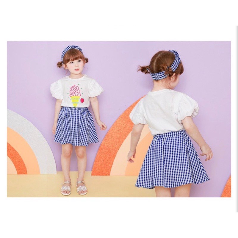 Set chân váy bé gái Jelispoon áo trắng tay bồng hình kem Nga Fish C1T2K3