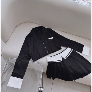 Set áo váy đen phối viền trắng - Chitchitstore