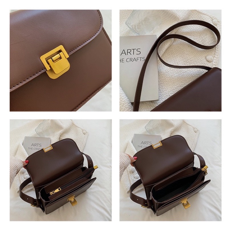 Túi xách nữ khoá gập QC đeo chéo đeo vai chất liệu da PU