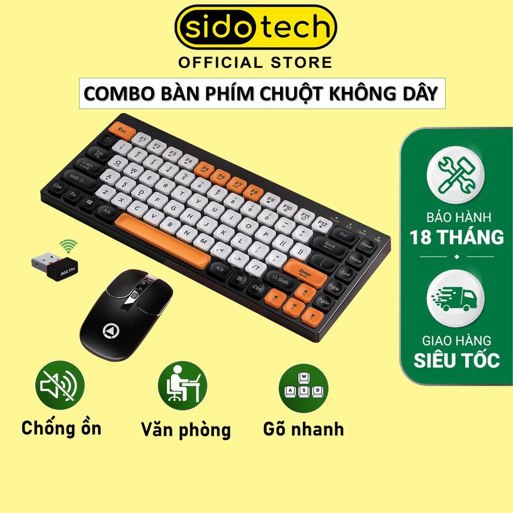 Combo bàn phím chuột không dây mini SIDOTECH KM02 82 keys nhỏ gọn màu sắc trắng đen xanh cho máy tính laptop văn phòng