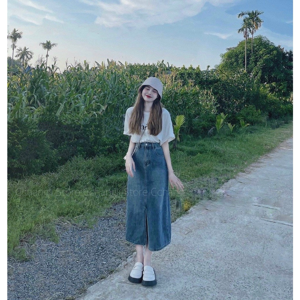 ✨BÁN SỈ✨Chân vaý Jeans xẻ trước màu đậm