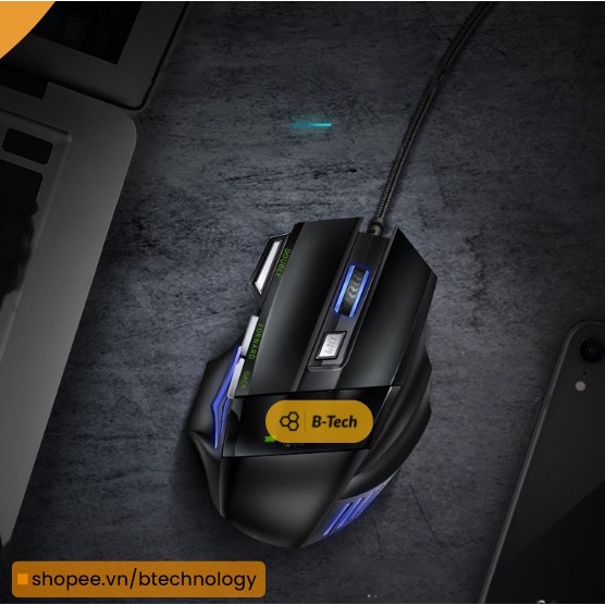 Chuột chơi game có dây Gaming mouse 7D RGB - đen, êm, bền, đẹp, đèn led nhiều màu sắc - BTech, B-Tech