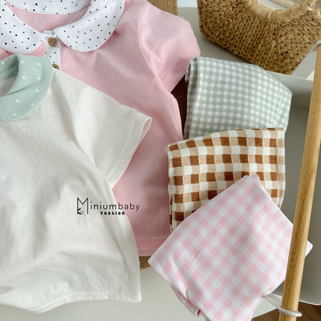 Bộ đồ cộc tay quần lửng cổ chấm bi cho bé gái chất liệu 100% cotton, mát mẻ quần áo trẻ em MiniumBaby-SB1382