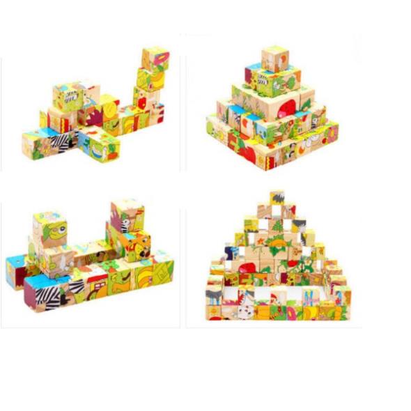 Đồ chơi tranh ghép gỗ 6 mặt 9 miếng- xếp hình 3D đa chiều khối Gỗ cục cho bé
