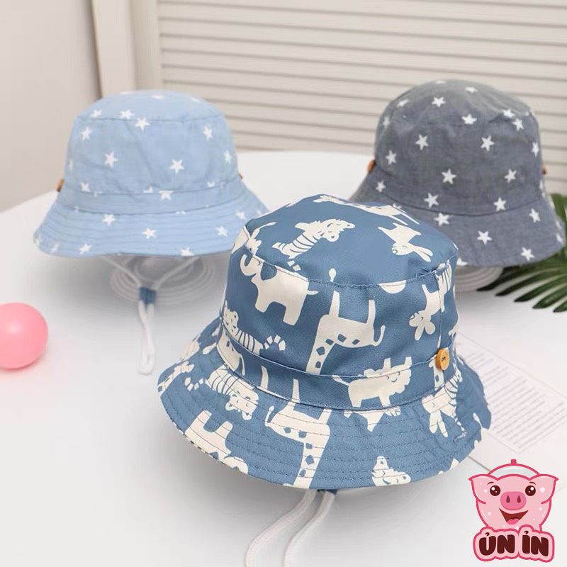 Mũ nón bucket cho bé trai bé gái in hình Ngôi sao cực xinh chất vải mềm có quai rút tiện lợi cho bé từ 0-3 tuổi