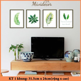 Decal dán tường Mividecor trang trí phòng ngủ khung lá xanh cây xanh