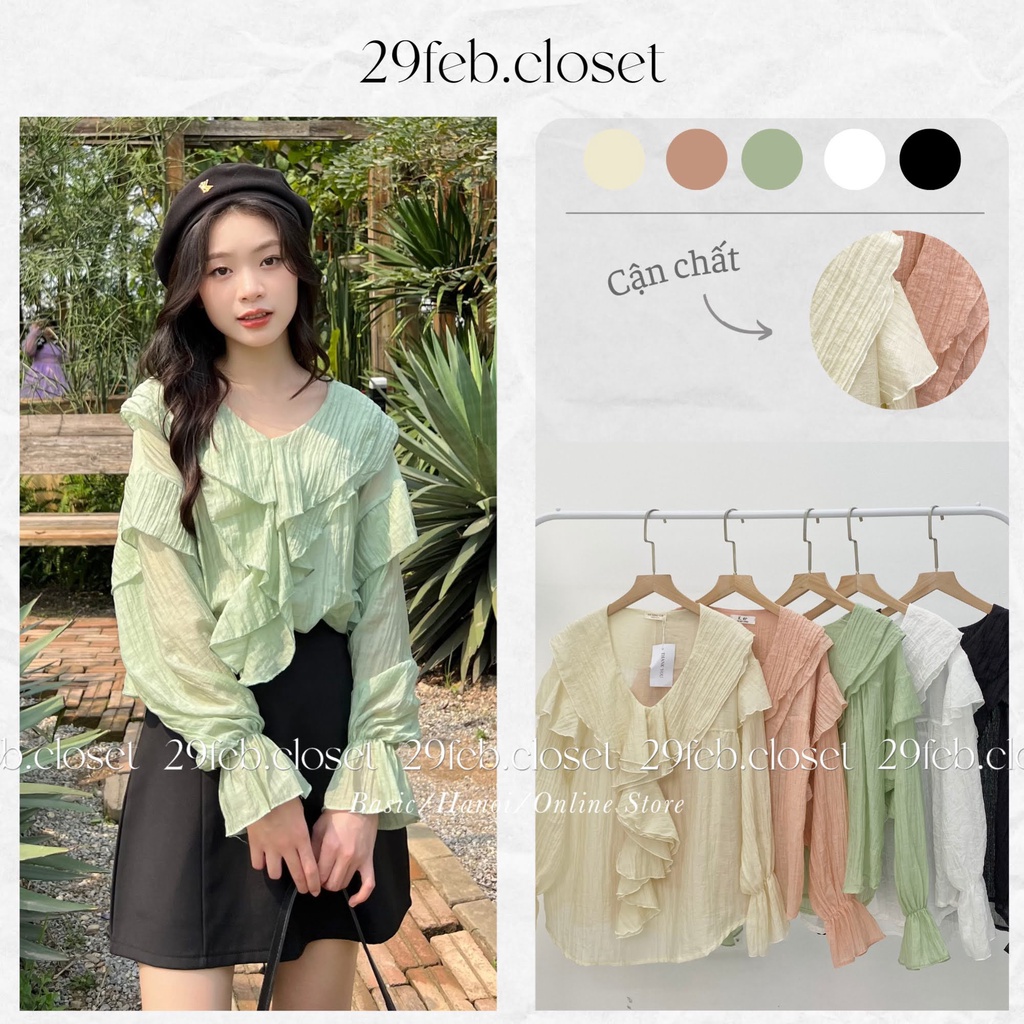 Áo voan tơ nhăn bèo cổ bo tay - 29feb.closet - A204