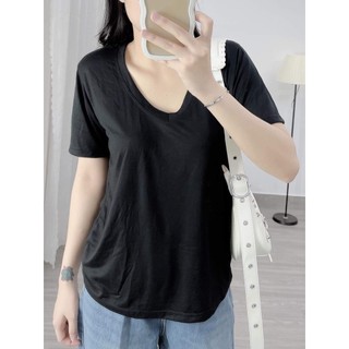 Áo thun form rộng cổ tim màu trơn