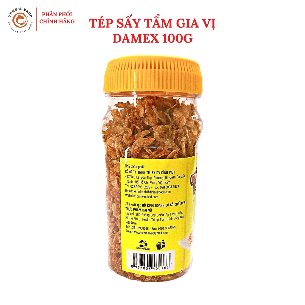 Tép sấy tẩm gia vị ăn liền Damex hũ 100g, làm bánh tráng trộn đồ ăn vặt