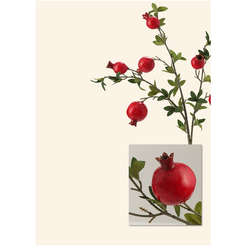 Cành lựu đỏ cắm bình hoa trang trí mô phỏng ( 1 cành )