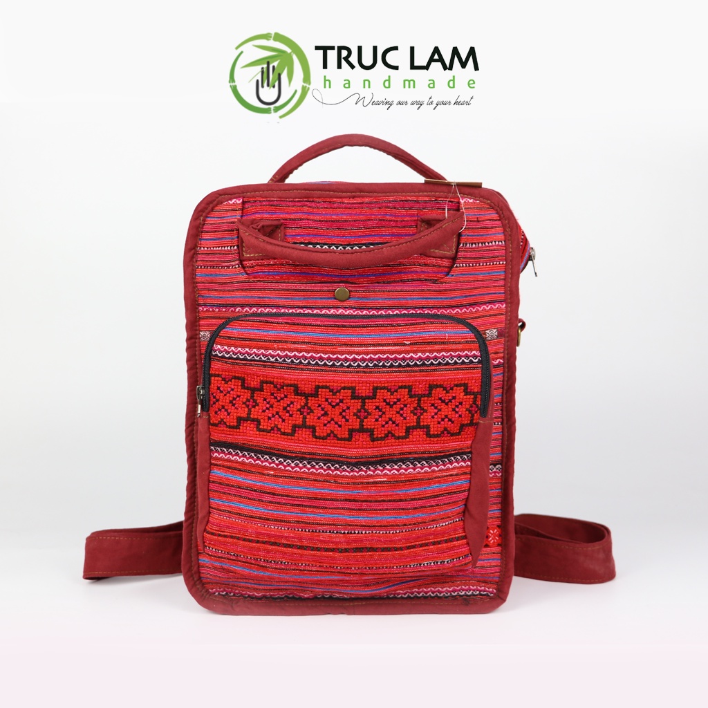 Balo Nam Nữ Thời Trang Unisex Trúc Lâm Handmade TCBL08 Vải Thổ Cẩm Phối Viên Da Lộn Cao Cấp Kiểu Dáng Đa Năng Hiện Đại
