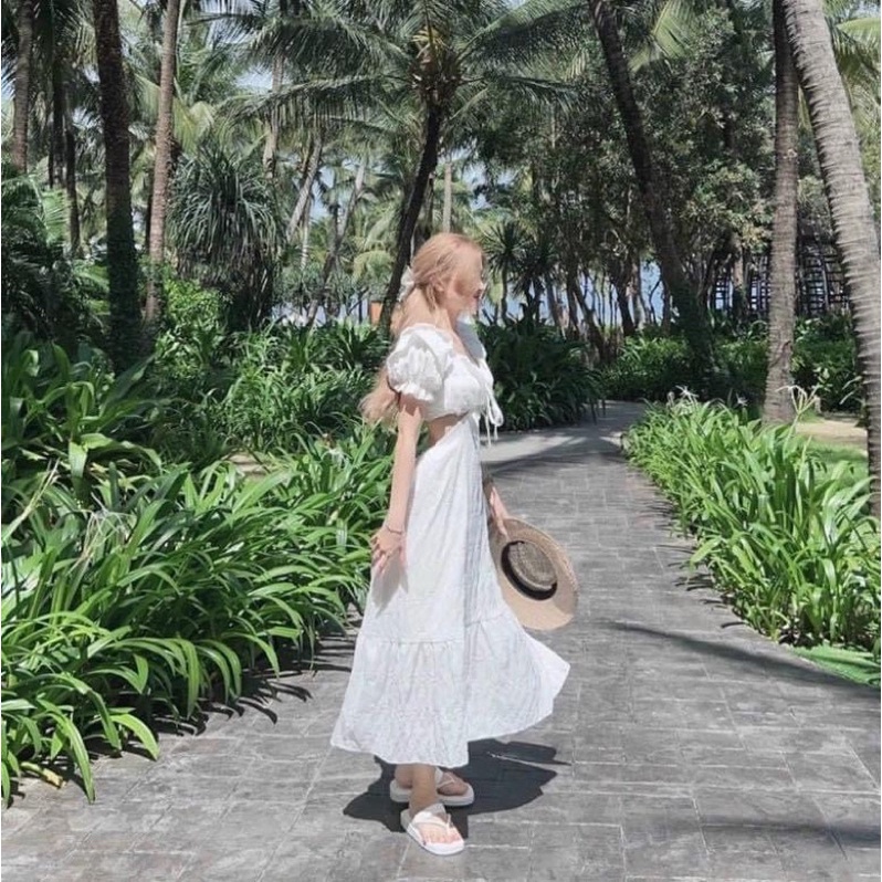 Đầm maxi trắng CUT-OUT lưng viền bèo✨✨