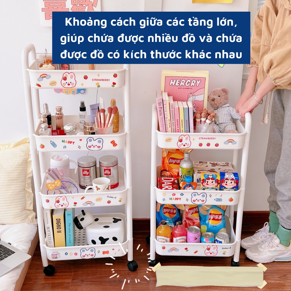 Xe đẩy nhiều tầng đa năng tặng kèm sticker kệ 2/3/4 tầng để văn phòng phẩm sách vở đồ ăn vặt tiện lợi