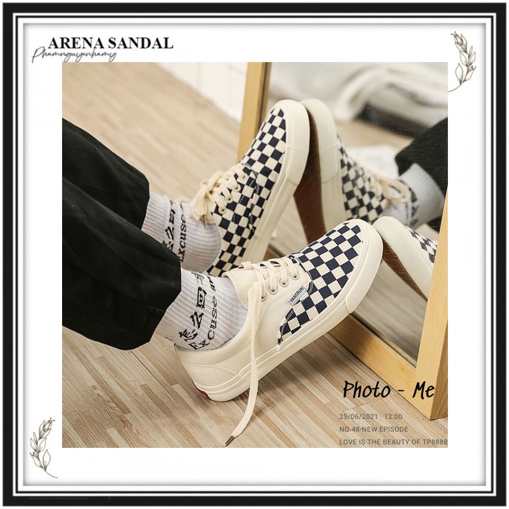 Giày Vans Caro Nam Nữ, Giày Vans Dán Trắng Đen Hàng Cao Cấp Full Box Bill - NICESHOES