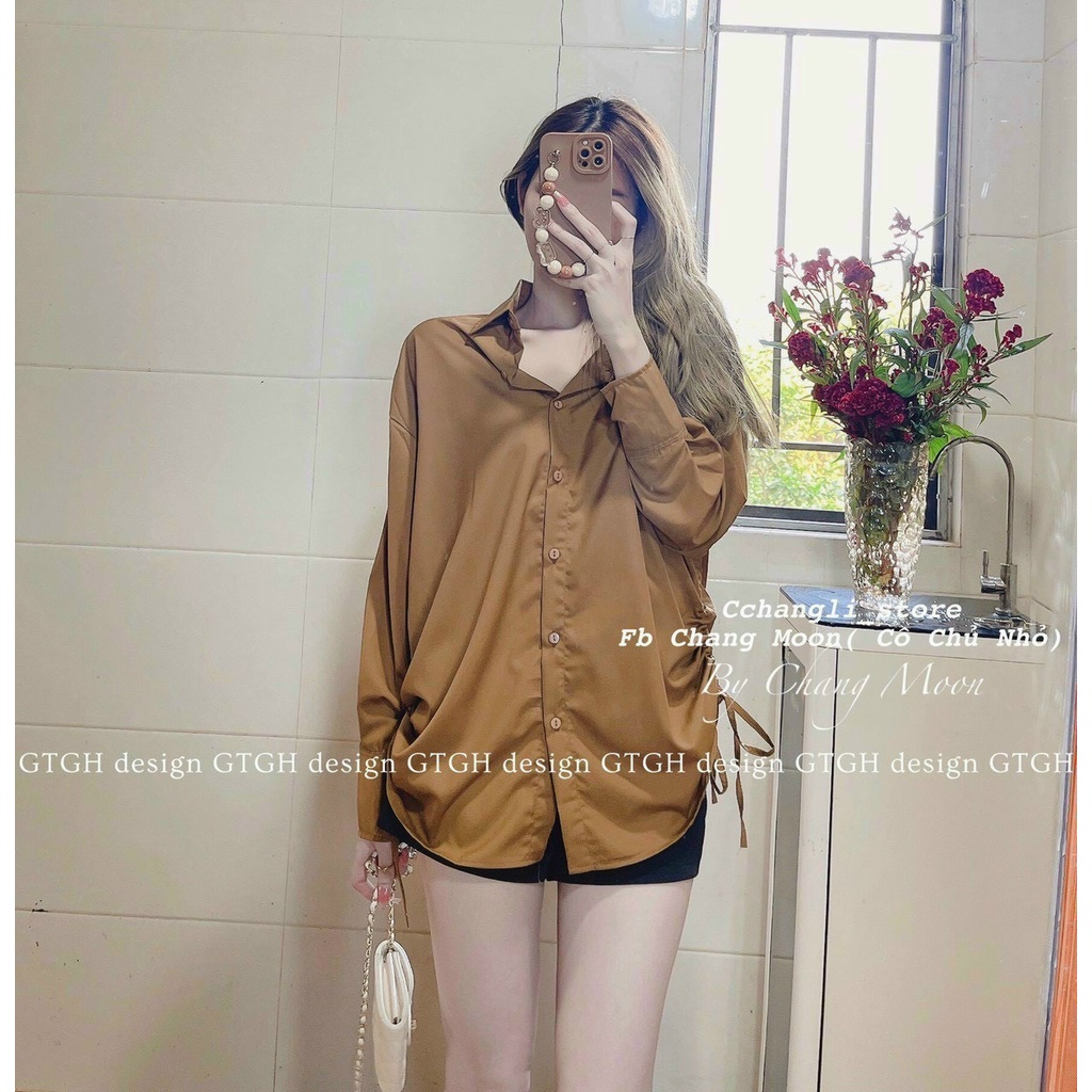 Áo sơ mi nữ dài tay dây rút 2 bên sườn,Áo sơ mi nữ màu cá tính