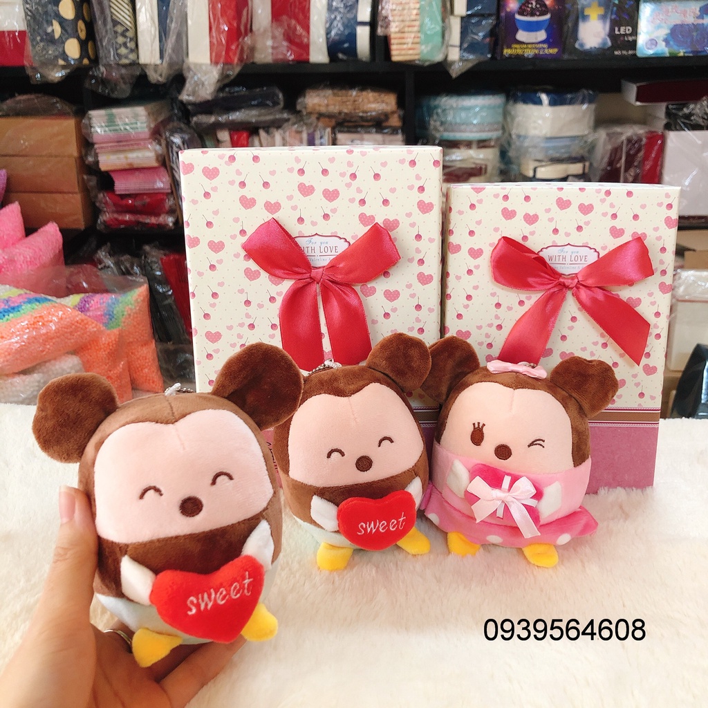 Móc Khóa Thú Nhồi Bông Mickey Mouse Cực Xinh Cao 11cm, Gấu Bông Nhân Vật Mickey và Minnie đáng yêu