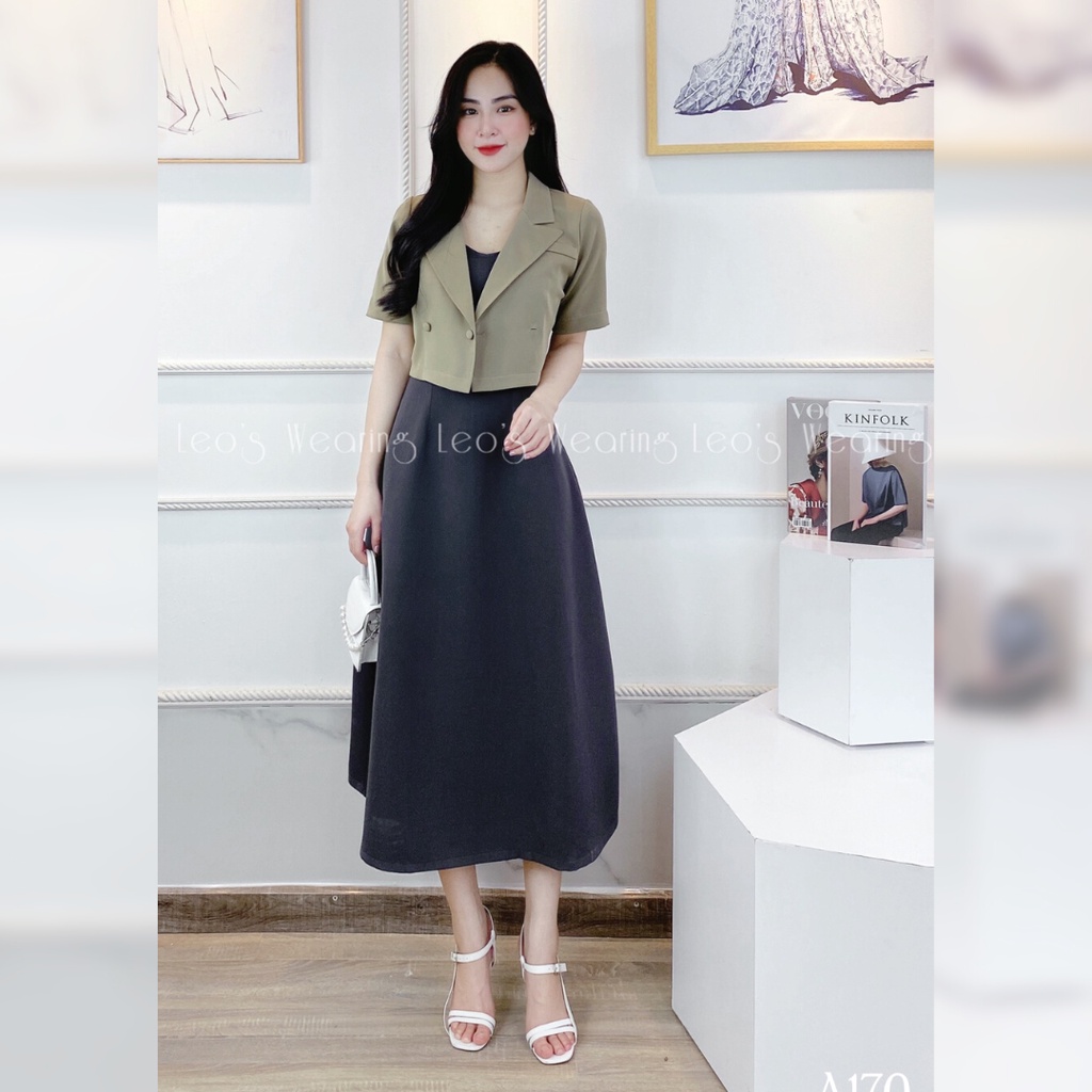 Set đầm 2 dây dáng dài mix áo vest croptop LEOSWEARING A170