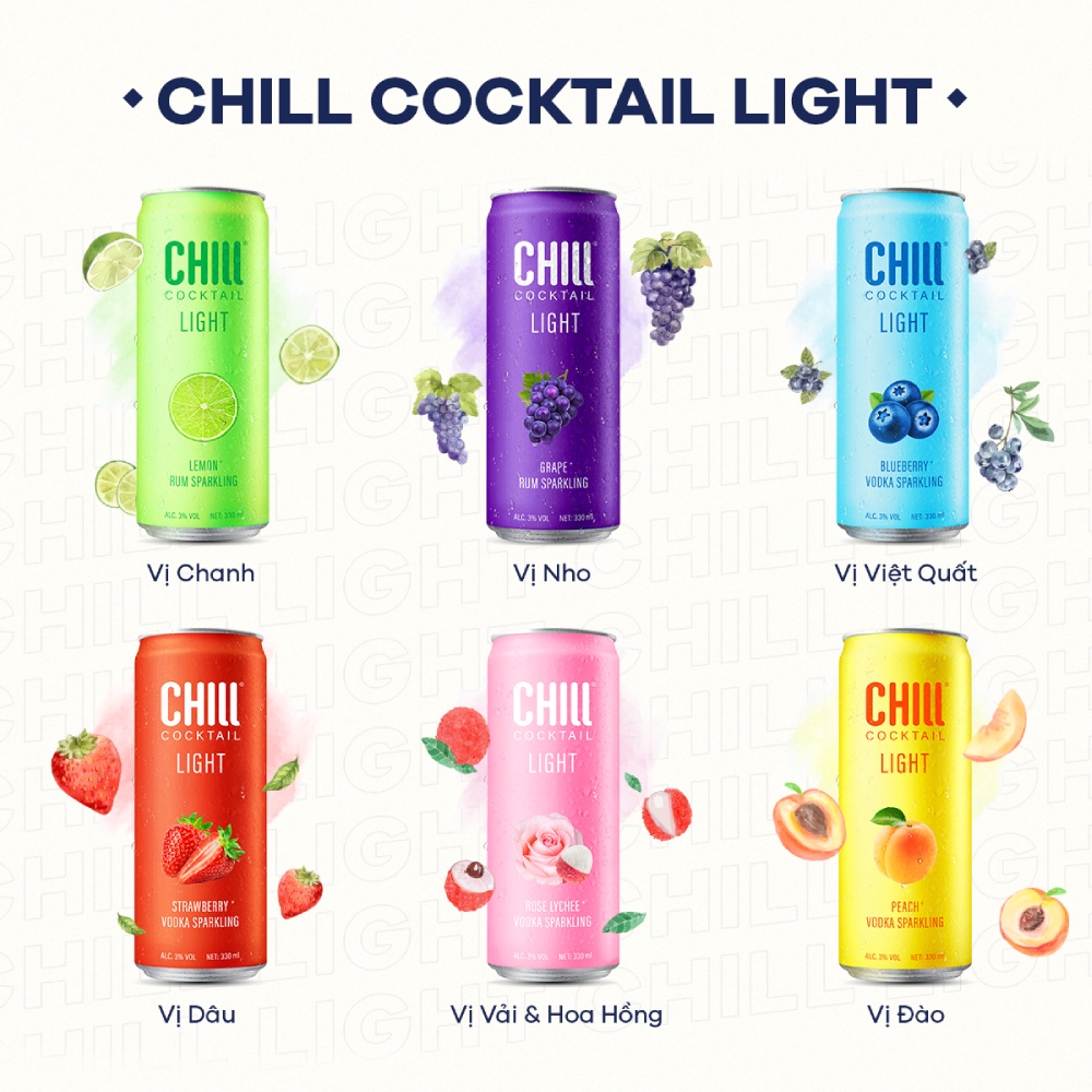 Thùng 24 lon Chill Cocktail vị Việt Quất 330ml/lon