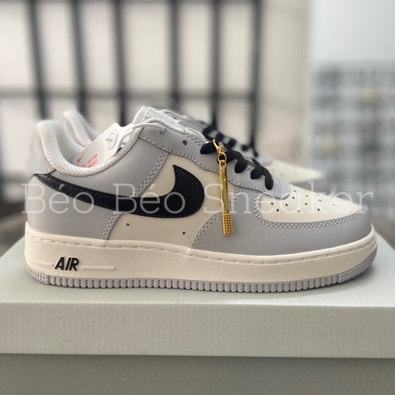 Giày thể thao sneaker AF1 Air Force 1 Xám vệt đen bàn chải vàng SC , Giày Af1 xám bàn chải vàng cao cấp - Ảnh thật