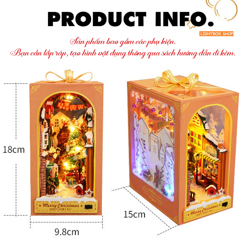 Mô hình Noel BOOK NOOK. Tăng KEO DÁN. Có đèn led. Nhà búp bê gỗ DIY Trang Trí Kệ sách. Quà tặng Noel ý Nghĩa TC38