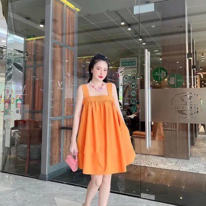 Đầm đi biển váy maxi hồng 2 dây chéo lưng form rộng dáng xòe du lịch thu đông dạo phố 123shop