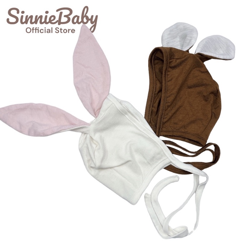 Mũ buộc dây tai gấu tai thỏ dễ thương cho bé Sinnie, mũ động vật vải cotton lụa sơ sinh siêu mát.