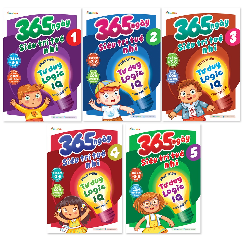 Sách Combo 365 ngày siêu trí tuệ nhí - Phát triển tư duy logic IQ cho trẻ em -  5 cuốn - Bookmall