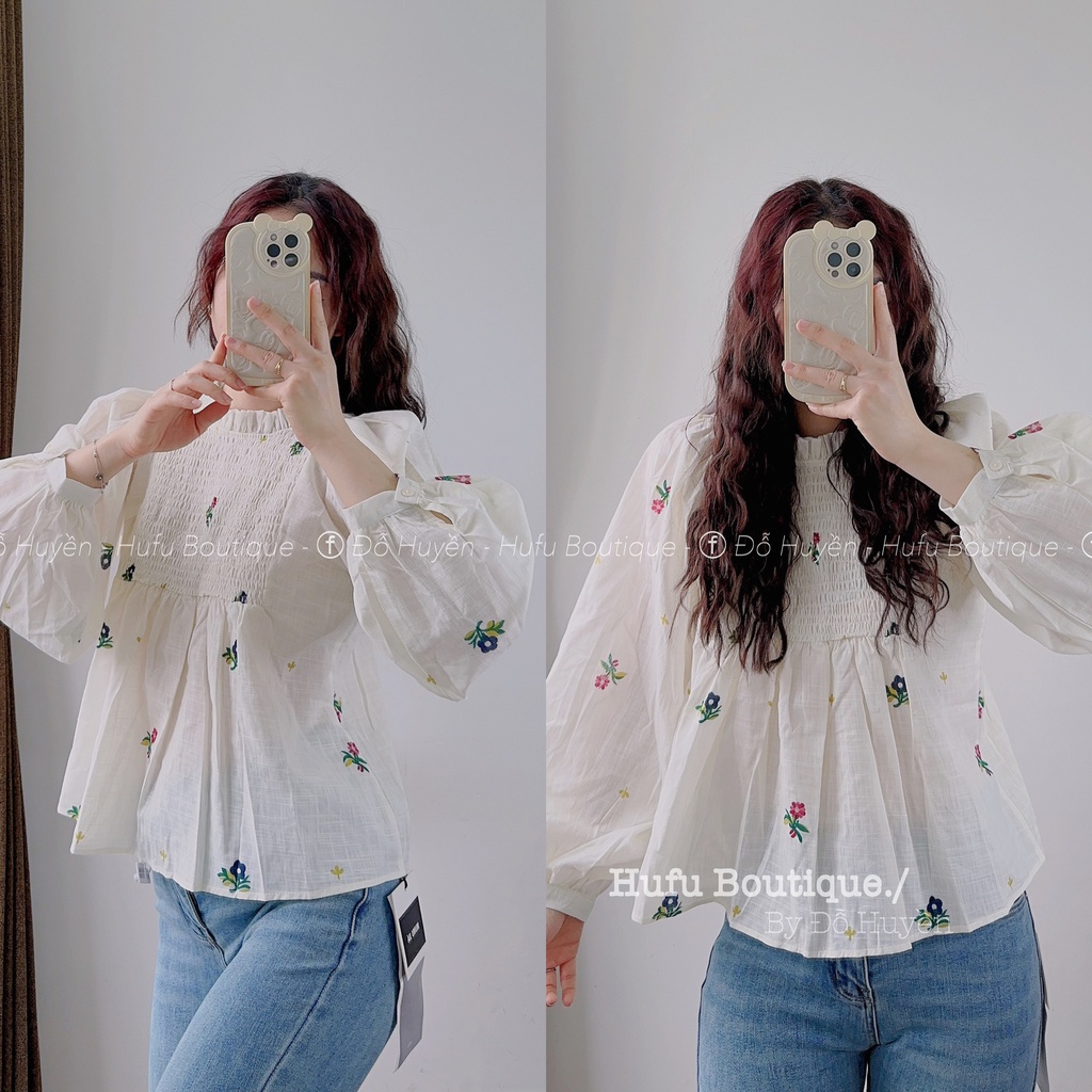 Áo babydooll hoa nhí tay bồng cổ tàu cực xinh