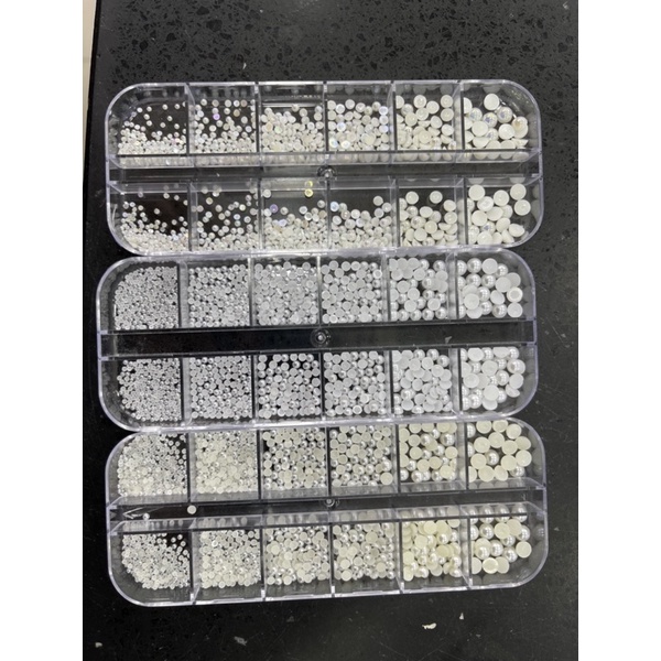 Set Ngọc trai nửa Nail mix size chia 12 ô cao cấp trang trí móng cực xinh #huyenlinhnailmi