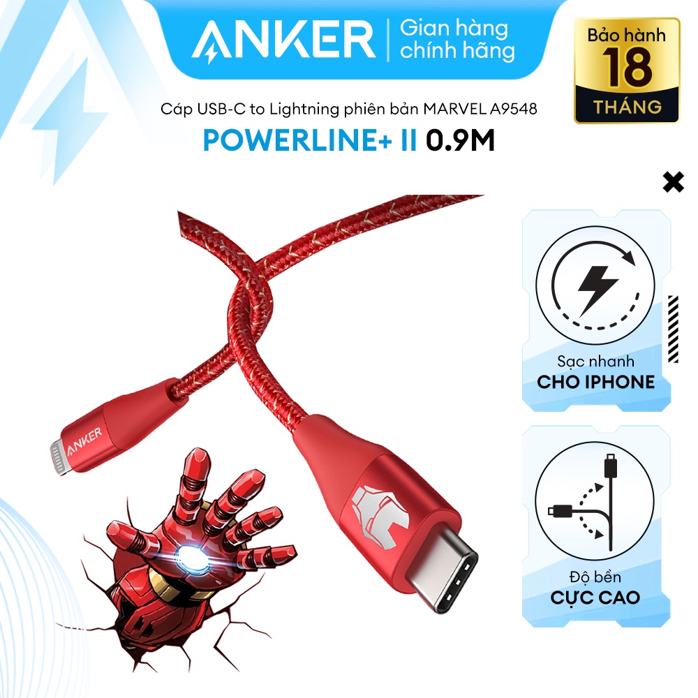 Cáp sạc ANKER PowerLine+ II USB-C to Lightning dài 0.9m Phiên bản Marvel - A9548
