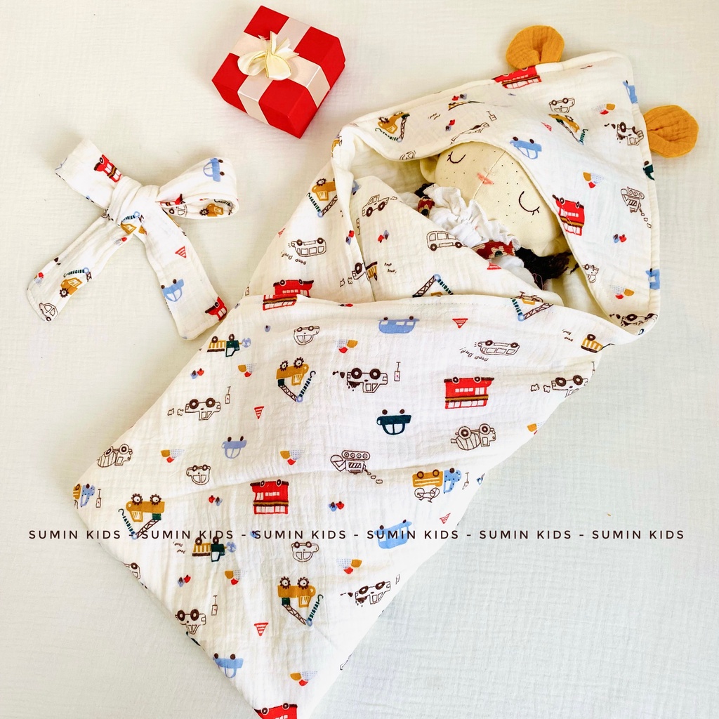 Choàng Ủ Xô Muslin Có Mũ Siêu Mềm, Ấm Cho Bé Sơ Sinh cao cấp SUMIN