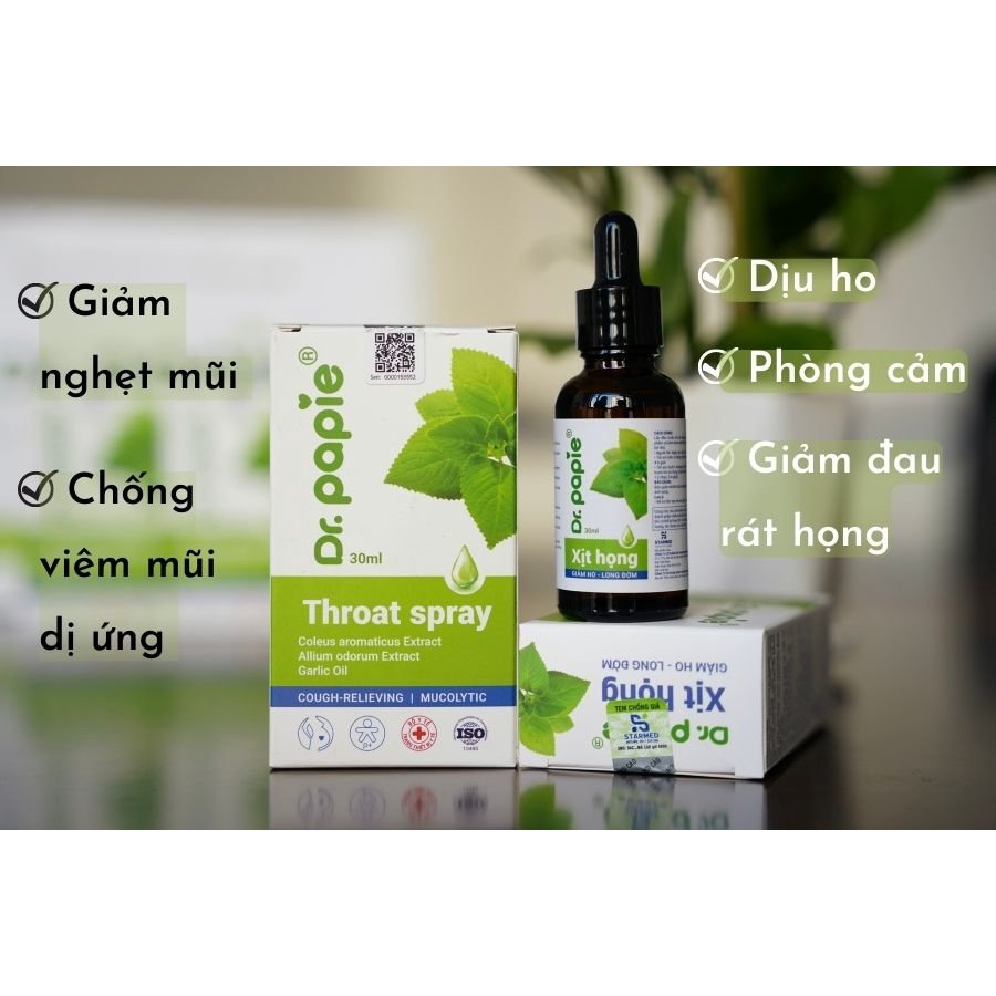 Xịt họng húng chanh giảm ho - tăng đề kháng Dr.Papie 30ml