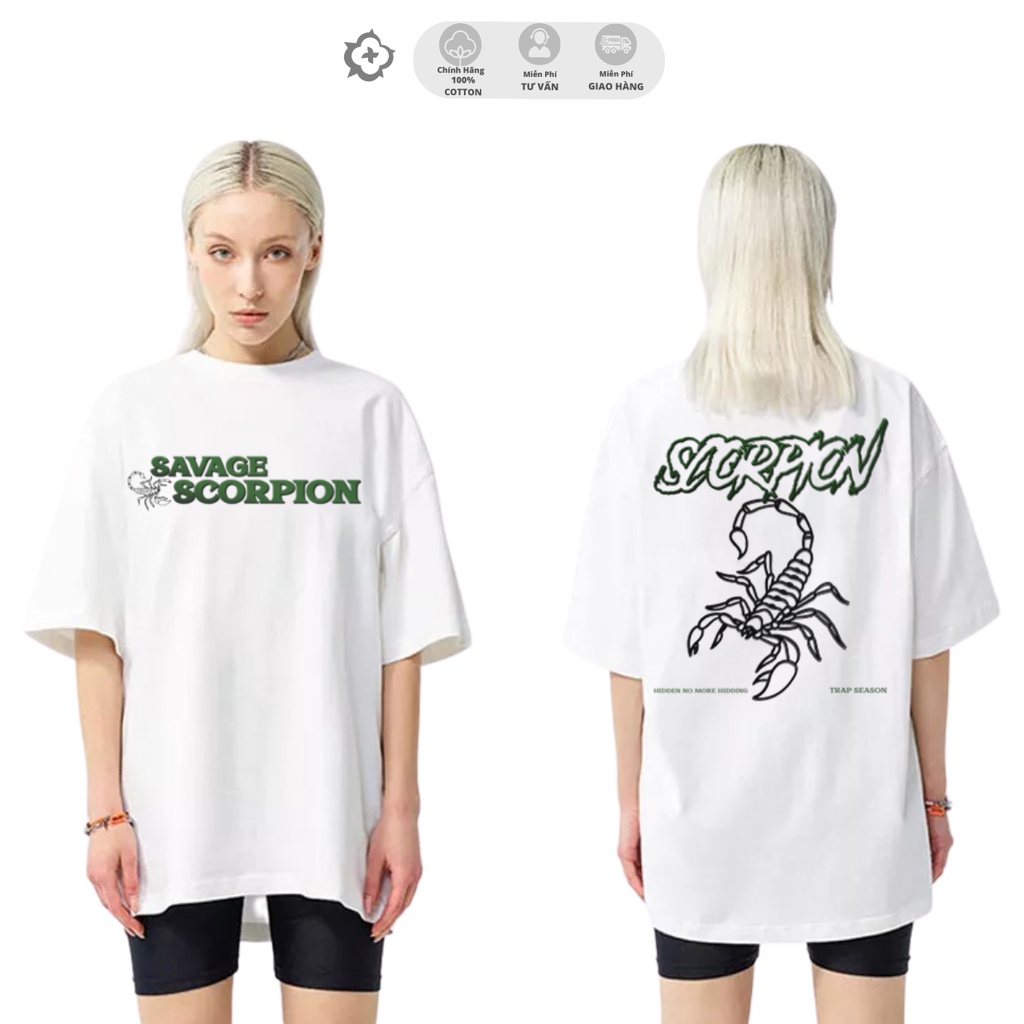 Áo Phông Nam TNC - Savage Scorpion - In Lụa Kts 100%Cotton - Áo Thun Trắng Unisex Hình Bò Cạp Báo Thù Đẹp