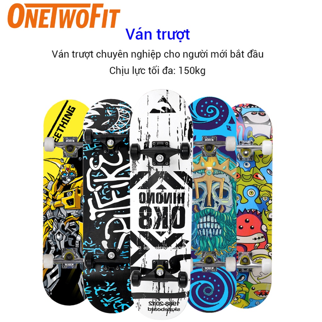 Ván trượt ONETWOFIT 7 lớp gỗ kích thước 80x20x13cm phong cách thể thao dành cho nam và nữ tuổi teen