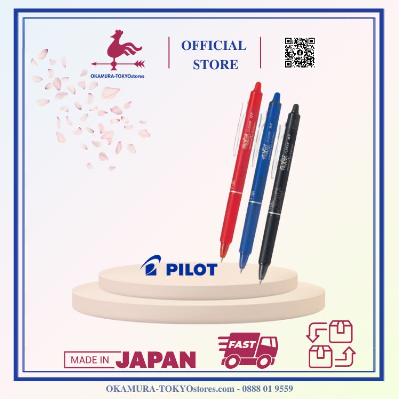 Combo 3 bút bi tẩy xóa được frixion ball clicker mực đỏ xanh đen, Pilot, viết êm không tạo bụi thông minh, ngòi 0.7mm