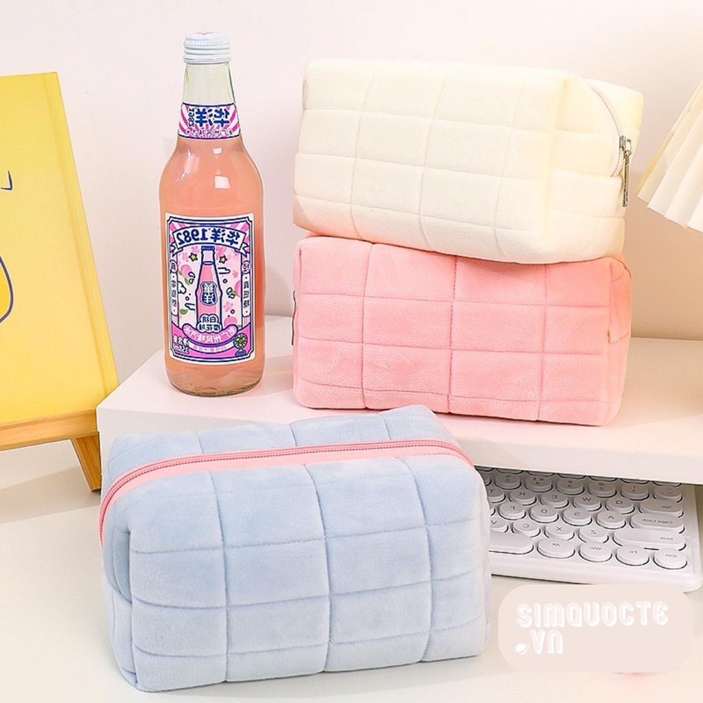 Túi đựng bút, đồ trang điểm vải nhung bông mềm mại cỡ lớn màu pastel xinh xắn phong cách Hàn Quốc TMP41