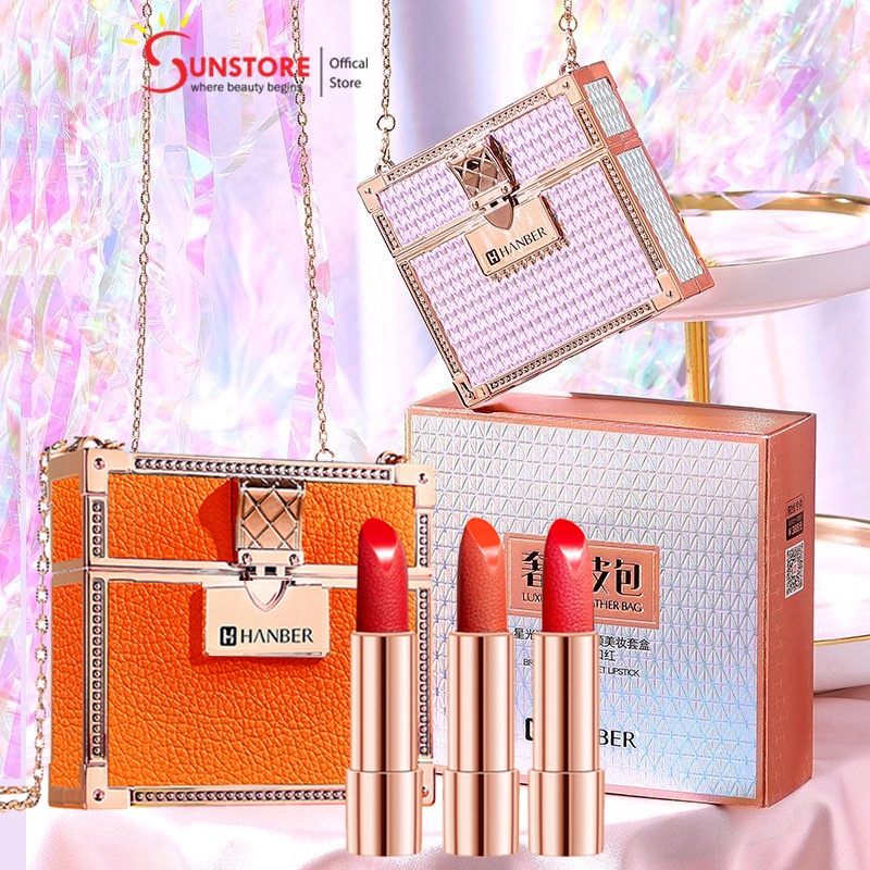 Set Son Môi HANBER 3 cây với thiết kế túi xách sang trọng có thể dễ dàng đem theo bên mình - sunstore.office