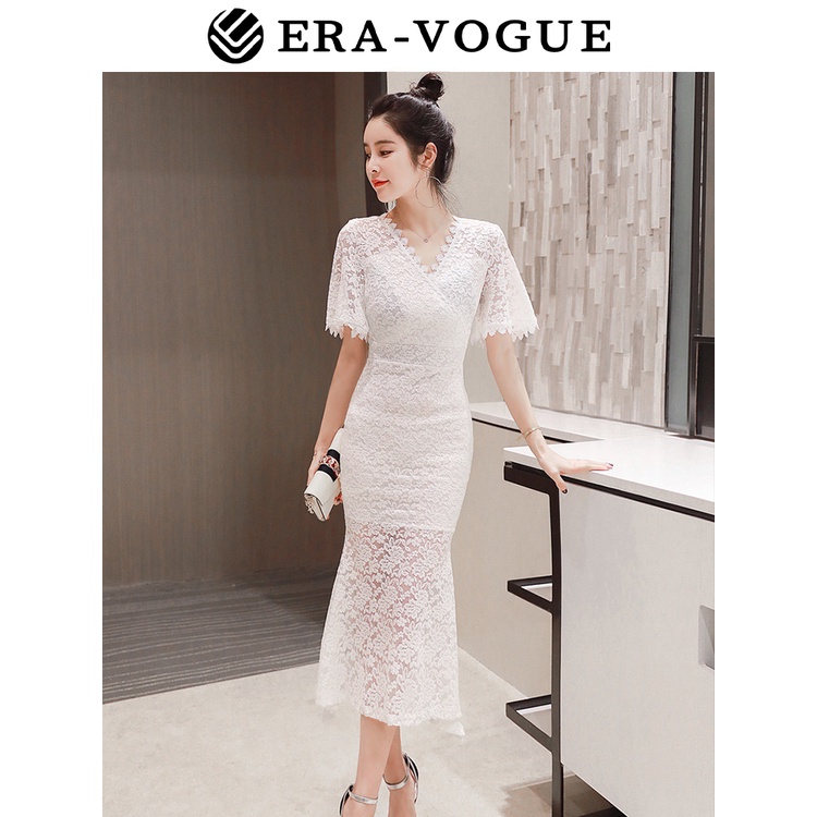 Eravogue🌷 Đầm Ren Cổ Chữ V Hở Lưng Dáng Thời Trang Dành Cho Nữ váy dạ hội 3047