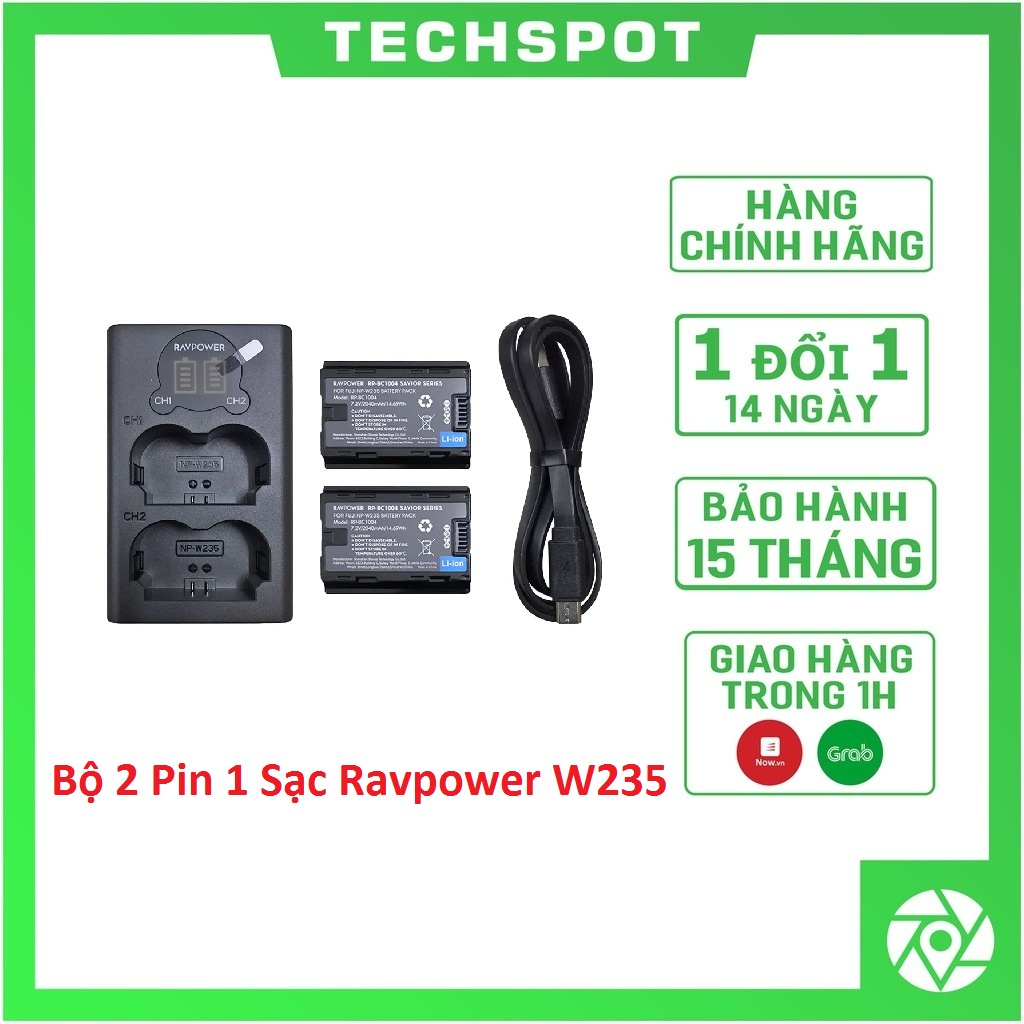 Bộ 2 Pin 1 Sạc Ravpower Fujifilm W235 | Hàng Chính Hãng | Bảo Hành 15 Tháng