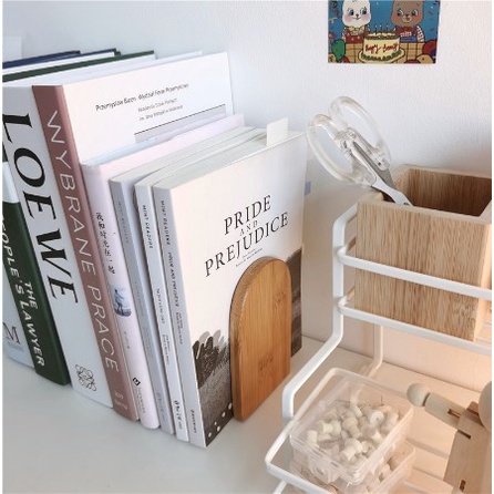 2 chiếc Giá treo sách bằng gỗ Hình dạng đơn giản Nút chặn cạnh tròn cho văn phòng học